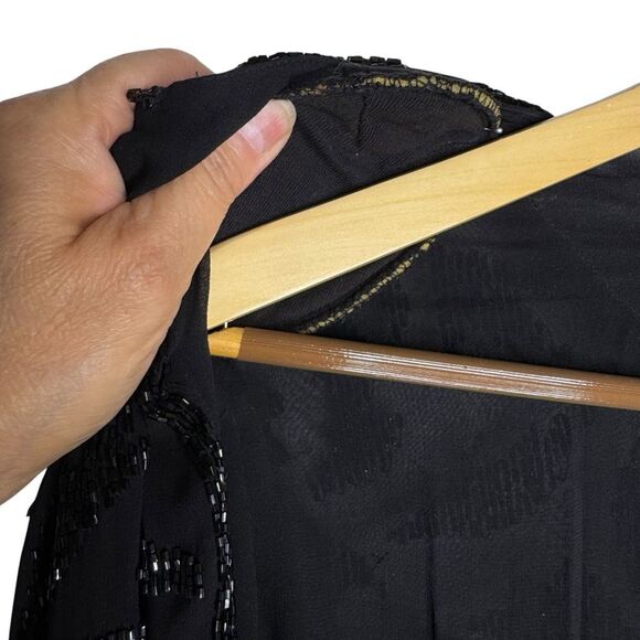 Silk Evening Jacket Cardigan Black Beaded Doncaster Women's Size 8 - Picture 7 of 8